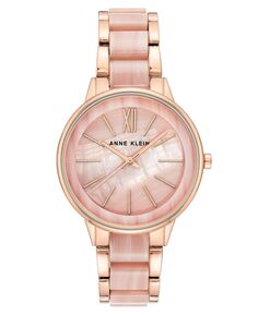 Женские часы с акриловым браслетом цвета розового золота и розового мрамора, 37 мм Anne Klein, золотой