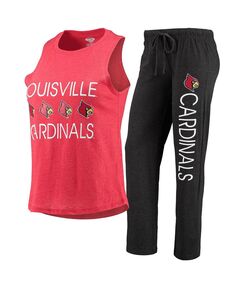 Женская черная, красная майка и брюки Louisville Cardinals для сна Concepts Sport