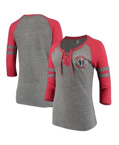 Женская футболка New Era Heathered Grey Washington Wizards Tri-Blend на шнуровке реглан с рукавами 3/4 5th &amp; Ocean