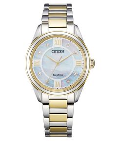 Женские часы Eco-Drive Arezzo с двухцветным браслетом из нержавеющей стали с бриллиантами, 32 мм Citizen
