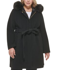 Женское пальто больших размеров с капюшоном из искусственного меха Cole Haan, черный