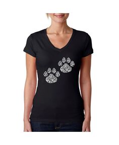 Женская футболка с v-образным вырезом и надписью «Кошка мама» LA Pop Art, черный