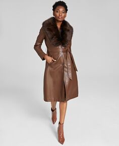 Женское пальто из искусственной кожи с отделкой из искусственного меха Kenneth Cole
