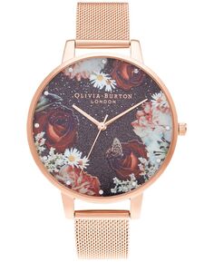Женские часы с сетчатым браслетом цвета розового золота Winter Blooms, 38 мм Olivia Burton, золотой