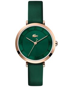 Женские часы Женева с зеленым кожаным ремешком, 32 мм Lacoste, зеленый