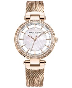 Женские прозрачные часы из нержавеющей стали с сетчатым браслетом цвета розового золота, 34 мм Kenneth Cole, золотой