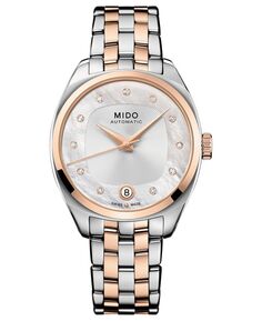 Женские швейцарские автоматические часы Belluna Royal Lady Diamond (1/20 карата) с двухцветным браслетом из нержавеющей стали с PVD-покрытием, 33 мм Mido