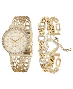 Женские аналоговые часы и браслет с двухцветным золотисто-белым кристаллом «Love» на ремешке из нержавеющей стали, 40 мм Kendall + Kylie, золотой