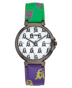 Женские разноцветные часы из полиуретановой кожи зеленого, фиолетового, розового и желтого цвета с логотипом Steve Madden и прострочкой, 36 мм