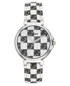 Женские двухцветные черно-белые часы из полиуретановой кожи с логотипом Steve Madden в клетку и строчкой, 36 мм