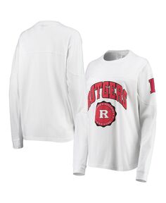 Женская белая футболка с длинным рукавом Rutgers Scarlet Knights Edith Pressbox, белый