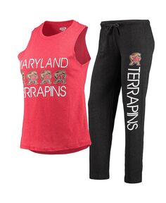 Женская черная, красная майка и брюки Maryland Terrapins для сна Concepts Sport
