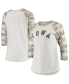 Женская бело-камуфляжная футболка Iowa Hawkeyes Boyfriend Baseball Raglan с рукавами 3/4 Camp David