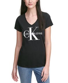 футболка с логотипом и V-образным вырезом Calvin Klein Jeans, черный