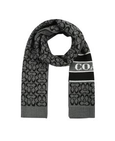 Женский вязаный шарф в рубчик из смесовой шерсти с фирменным логотипом COACH, черный