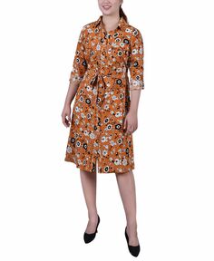 Женское платье-рубашка с рукавами 3/4 и поясом NY Collection