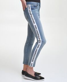 Женские джинсы с контрастной окантовкой логотипа KARL LAGERFELD PARIS, синий