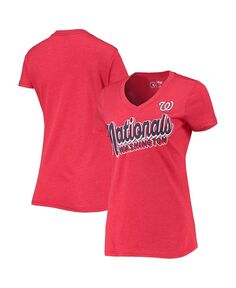 Женская красная футболка Washington Nationals с треугольным вырезом, первое место G-III 4Her by Carl Banks