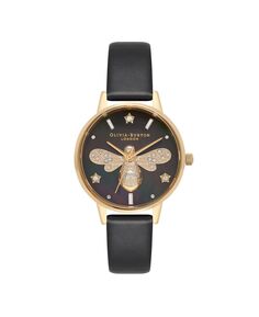 Женские часы Sparkle Bee с черным кожаным ремешком, 30 мм Olivia Burton, черный