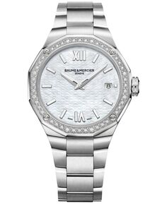 Женские часы Swiss Riviera Diamond (1/5 карата) из нержавеющей стали с браслетом из нержавеющей стали, 36 мм Baume &amp; Mercier, серебро