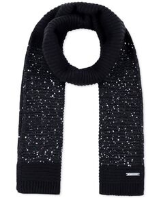 Супермягкий длинный вязаный шарф с пайетками Michael Kors, черный