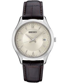 Женские часы Essential с коричневым кожаным ремешком, 30 мм Seiko