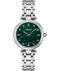 Женские часы-браслет из нержавеющей стали с бриллиантами (1/8 карата t.w.), 30 мм Seiko, зеленый