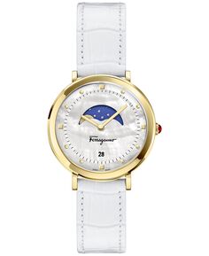 Женские швейцарские часы Logomania Moon Phase с белым кожаным ремешком, 36 мм Salvatore Ferragamo