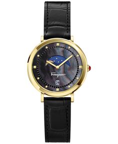 Женские швейцарские часы Logomania Moon Phase, черный кожаный ремешок, 36 мм Salvatore Ferragamo