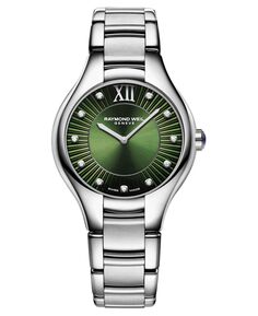 Женские швейцарские часы Noemia Diamond (1/2 карата) из нержавеющей стали с браслетом, 32 мм Raymond Weil, зеленый