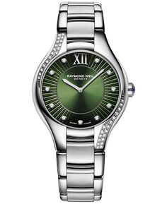 Женские швейцарские часы Noemia Diamond (1/4 карата) из нержавеющей стали с браслетом, 32 мм Raymond Weil, зеленый