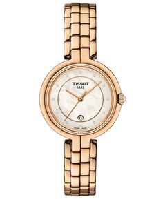 Женские швейцарские часы с фламинго и бриллиантами, розовое золото, PVD-браслет из нержавеющей стали, 30 мм Tissot, белый