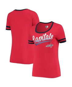 Женская красная футболка с овальным вырезом и блестящим текстом New Era Washington Capitals 5th &amp; Ocean, красный