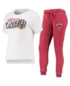 Женская красно-белая футболка реглан Chicago Blackhawks Resurgence Slub Burnout и комплект для сна для джоггеров Concepts Sport