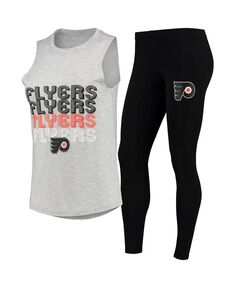 Женский комплект для сна с топом на бретельках и леггинсами Philadelphia Flyers Profound серого и черного цвета Concepts Sport