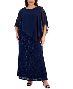 Платье больших размеров с вышивкой бисером SL Fashions, темно-синий