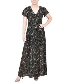 Женское шифоновое платье макси с короткими рукавами и запахом NY Collection
