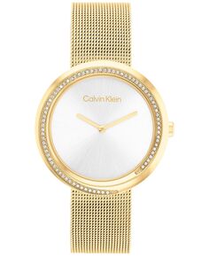Женские золотистые часы с сетчатым браслетом из нержавеющей стали, 34 мм Calvin Klein, золотой