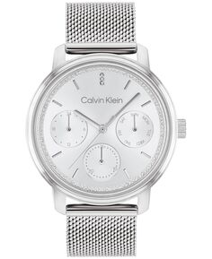 Женские серебристые часы с сетчатым браслетом из нержавеющей стали, 34 мм Calvin Klein