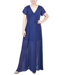 Женское шифоновое платье макси с короткими рукавами и запахом NY Collection