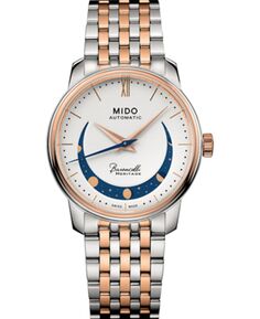 Женские швейцарские автоматические часы Baroncelli Smiling Moon, двухцветный браслет из нержавеющей стали, 33 мм Mido, белый
