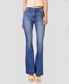 Женские джинсы-клеш стрейч с высокой посадкой и потертостями Kancan
