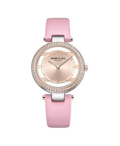 Женские часы из прозрачной натуральной кожи розового цвета с ремешком 34 мм Kenneth Cole New York, розовый