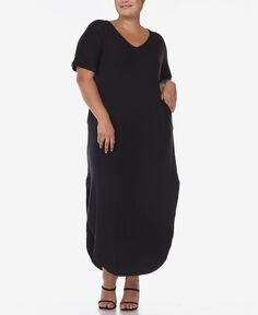Платье макси с короткими рукавами и v-образным вырезом больших размеров White Mark, черный