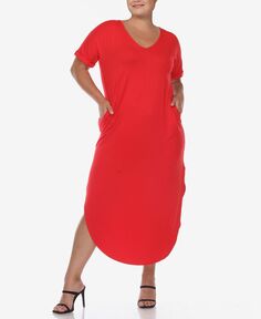 Платье макси с короткими рукавами и v-образным вырезом больших размеров White Mark, красный