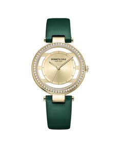 Женские прозрачные зеленые часы с ремешком из натуральной кожи, 34 мм Kenneth Cole New York, зеленый