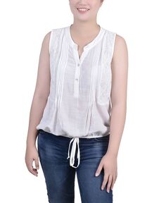 Блузка без рукавов с защипами для миниатюрных размеров NY Collection, белый