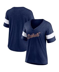 Женская темно-синяя футболка с треугольным вырезом и треугольным вырезом с надписью Detroit Tigers Fanatics