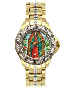 Женские часы Богоматери Гваделупской с золотистым металлическим браслетом Elgin, золотой