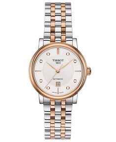 Женские швейцарские автоматические часы Carson Diamond (1/20 карата) с браслетом из розового золота и нержавеющей стали, 30 мм Tissot, серебро